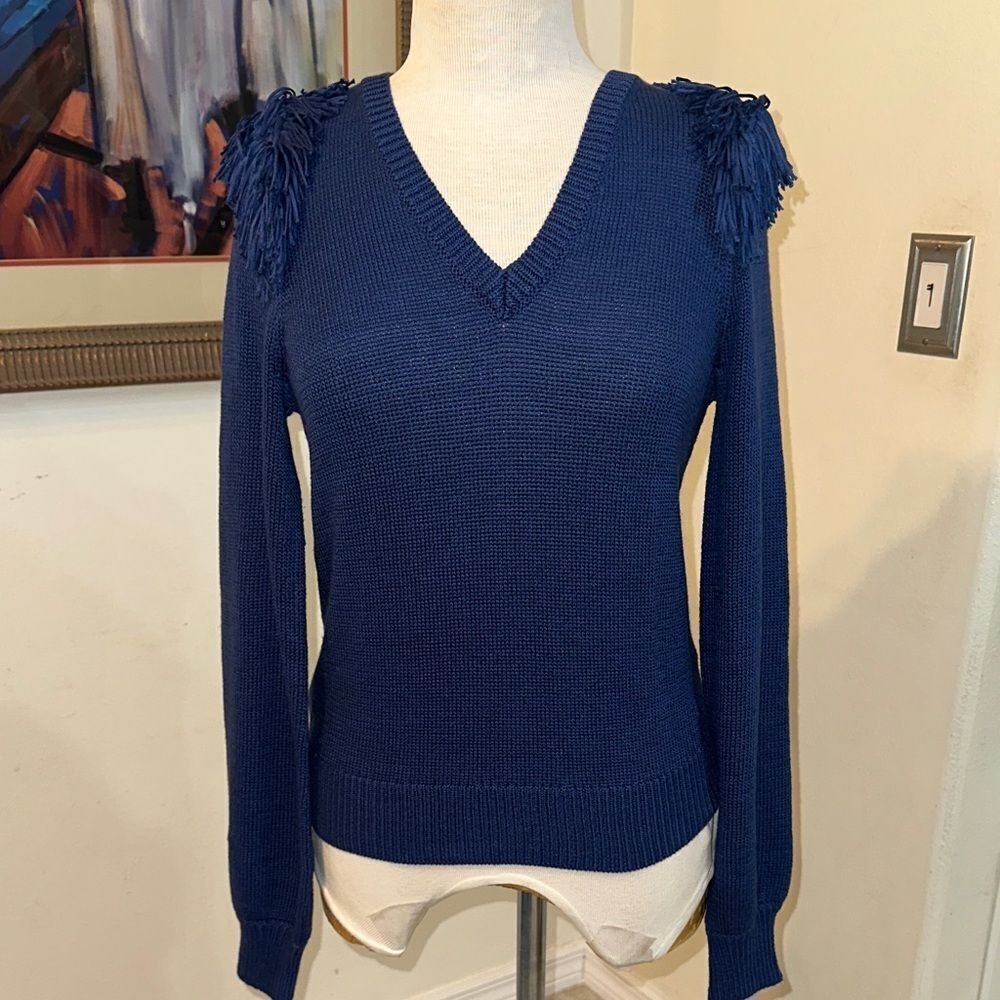 Lilly Pulitzer Nassandra Blue Fringe Sweater Size Small
